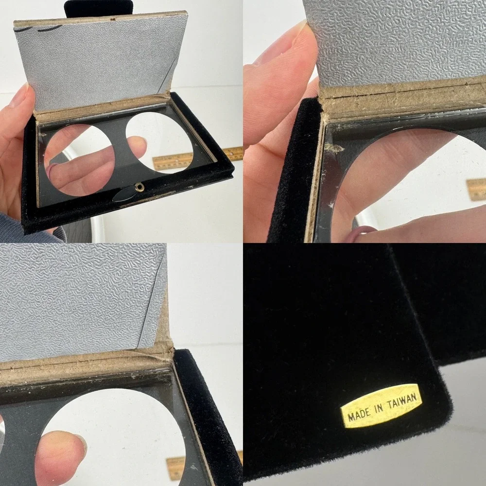 Vtg Mini Tabletop Double Oval Picture Frame Black Gold Accents Art Deco MCM READ